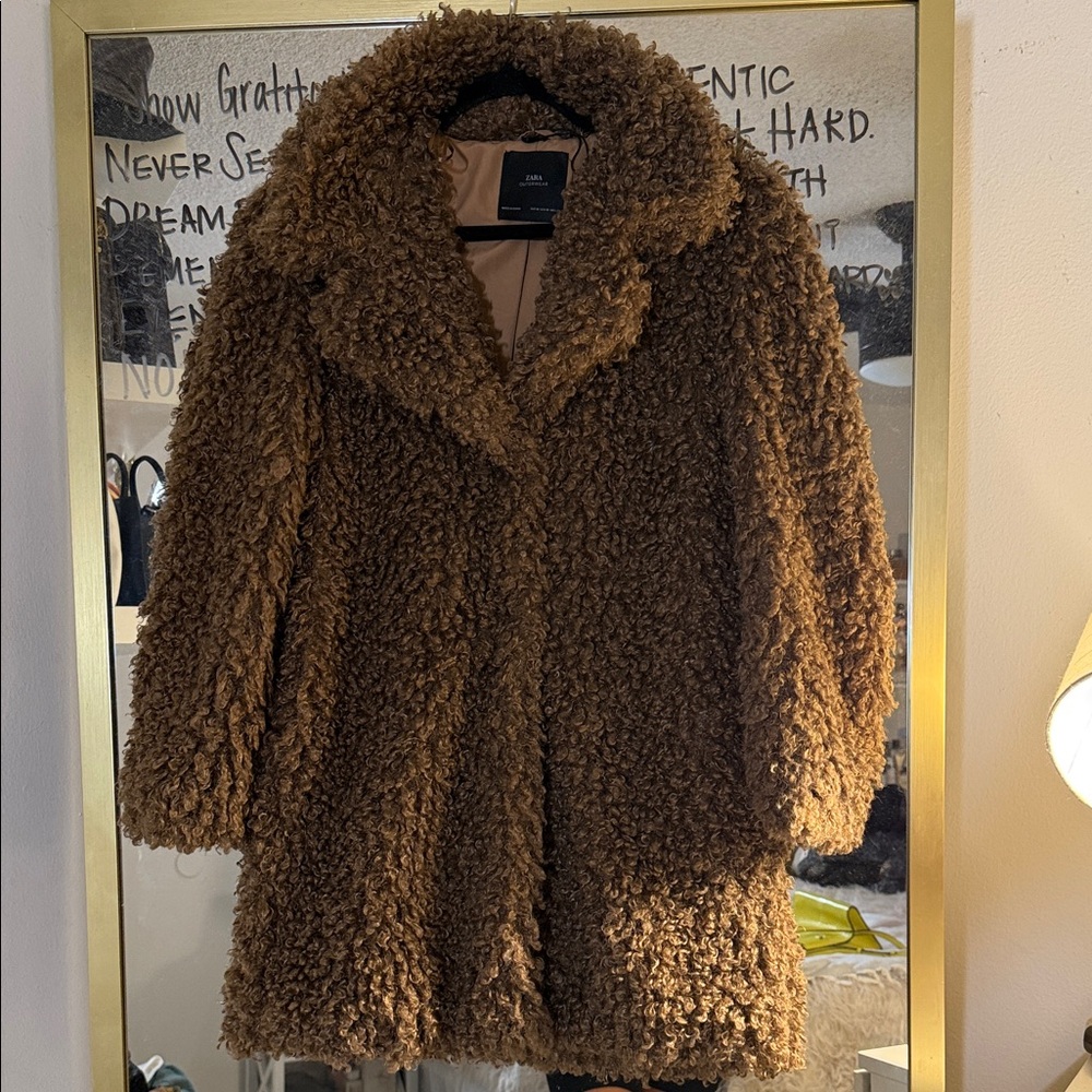 Zara Teddy Jacket in Rich Brown